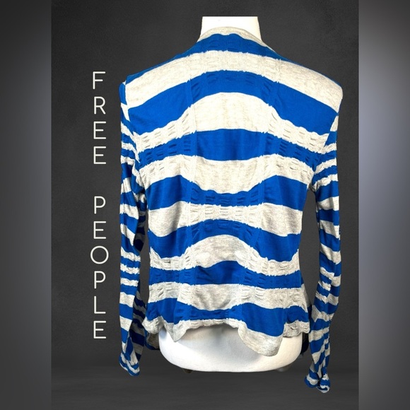 Free People | Blue & Gray Striped Ruched Cardigan - Picture 5 of 11
